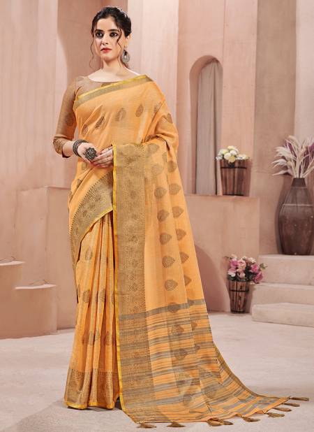 Gold Colour Latest Fancy Ethnic Wear Linen With Resham Work Designer Saree Collection CB-07